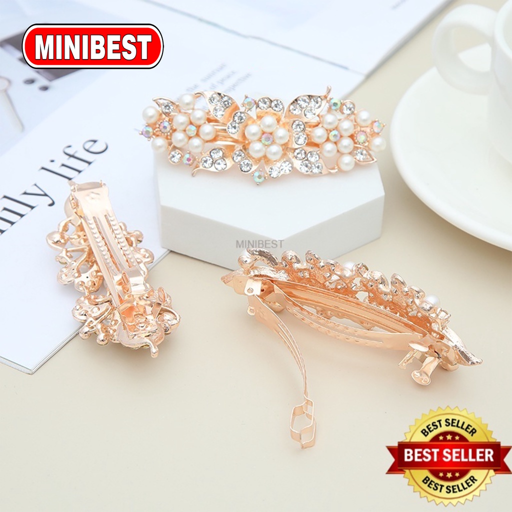 [MB] Jepit Rambut PREMIUM Otomatis 9cm Jedai Besi Alloy Jepit Ponytail Kristal Mutiara Rhinestone Elegant Barrette Hair Clip