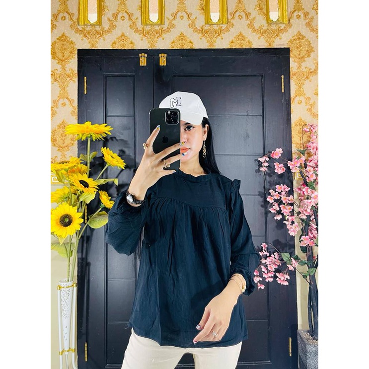 Blouse Wanita Kringkel Korean Style/Blouse Wanita Terbaru 2022 Kekinian Viral/Blouse Wanita/Blouse V