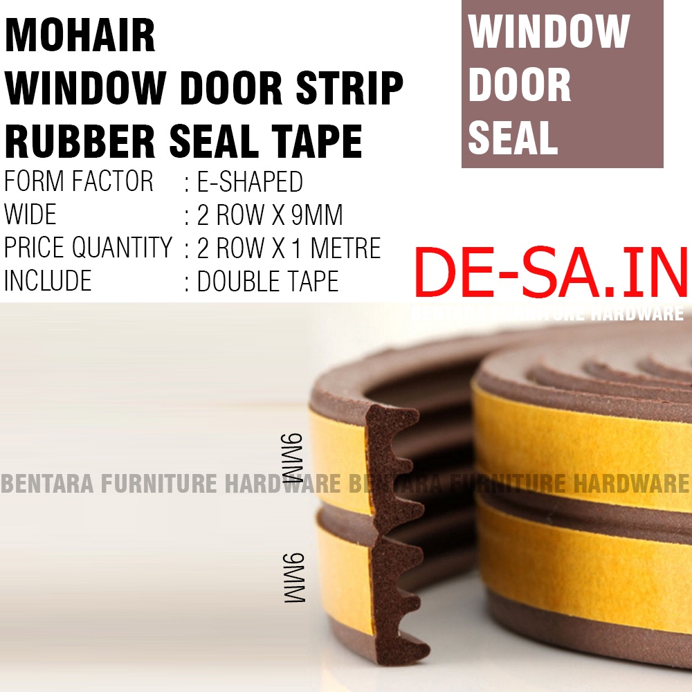 5 METER TIPE-E Moher Window Door Seal Strip COKLAT BROWN Mohair Karet Double Tape Self Adhesive Celah Pintu Jendela EPDM FOAM RUBBER