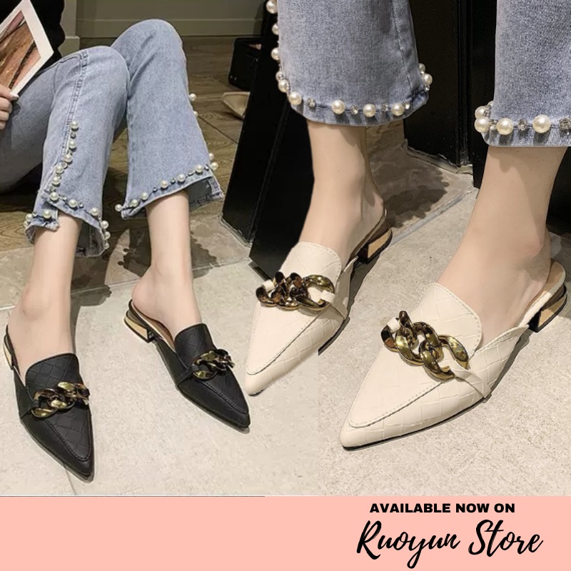 RYX - Valise Chains Sepatu Slip-On Mules Wanita Fashion Casual - Ori Import