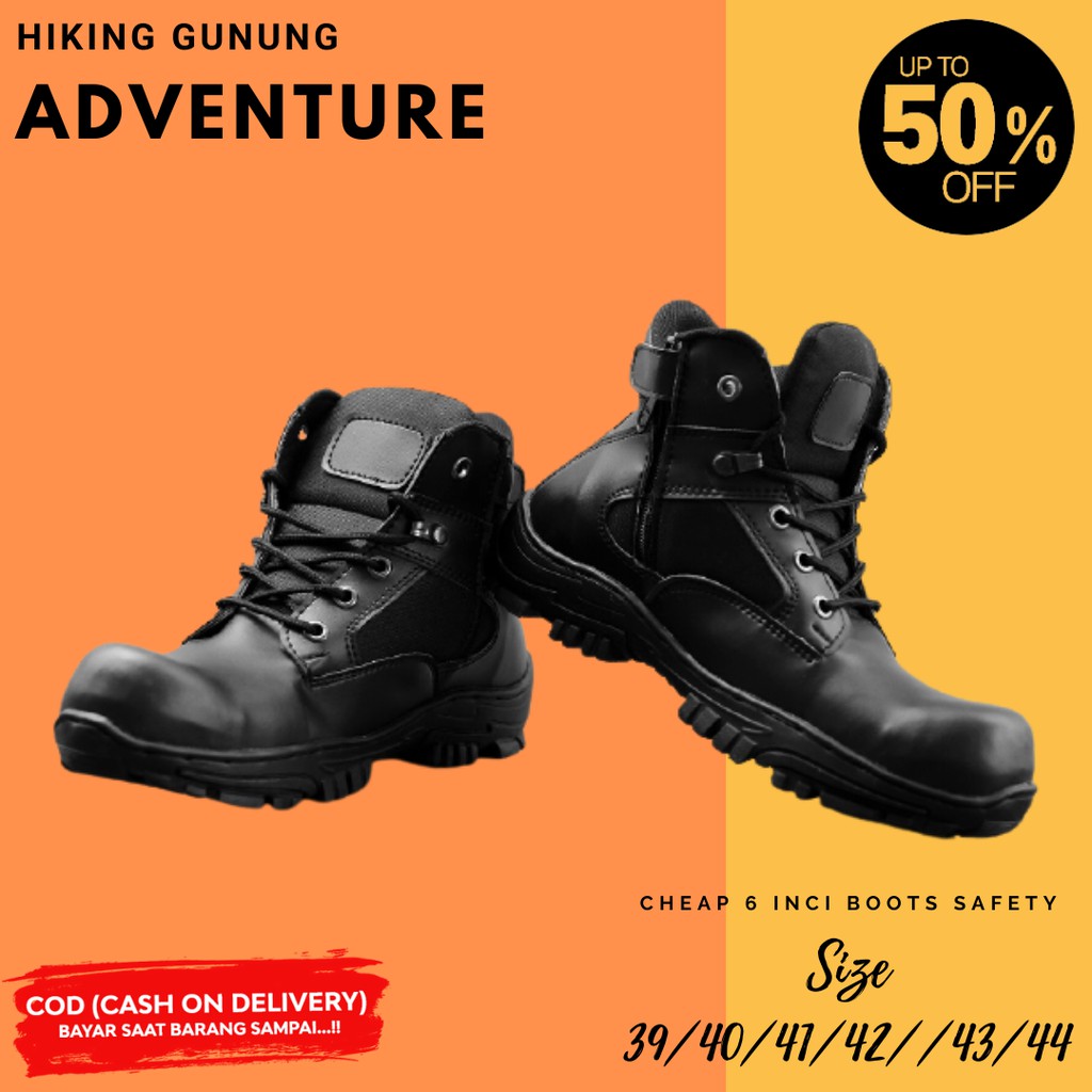 COD!! Sepatu Boots Hiking Pria DLT Cheap Pendek 6 Inci Hitam Safety Bots Ujung Besi Kerja Lapangan