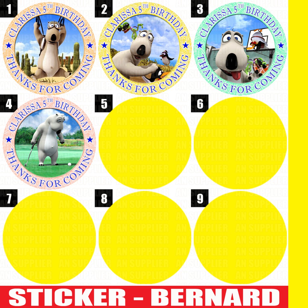 

60 STIKER LABEL BAG / KUE / SOUVENIR ULTAH ULANG TAHUN - BERNARD , MASHA