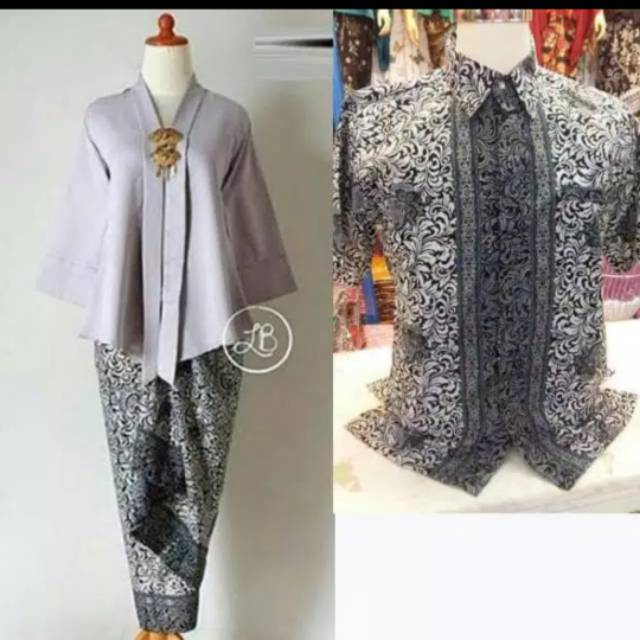 Couple kebaya flor warna Silver / kebaya floy abu / kemeja pendek / kebaya floy / rok lilit / murah