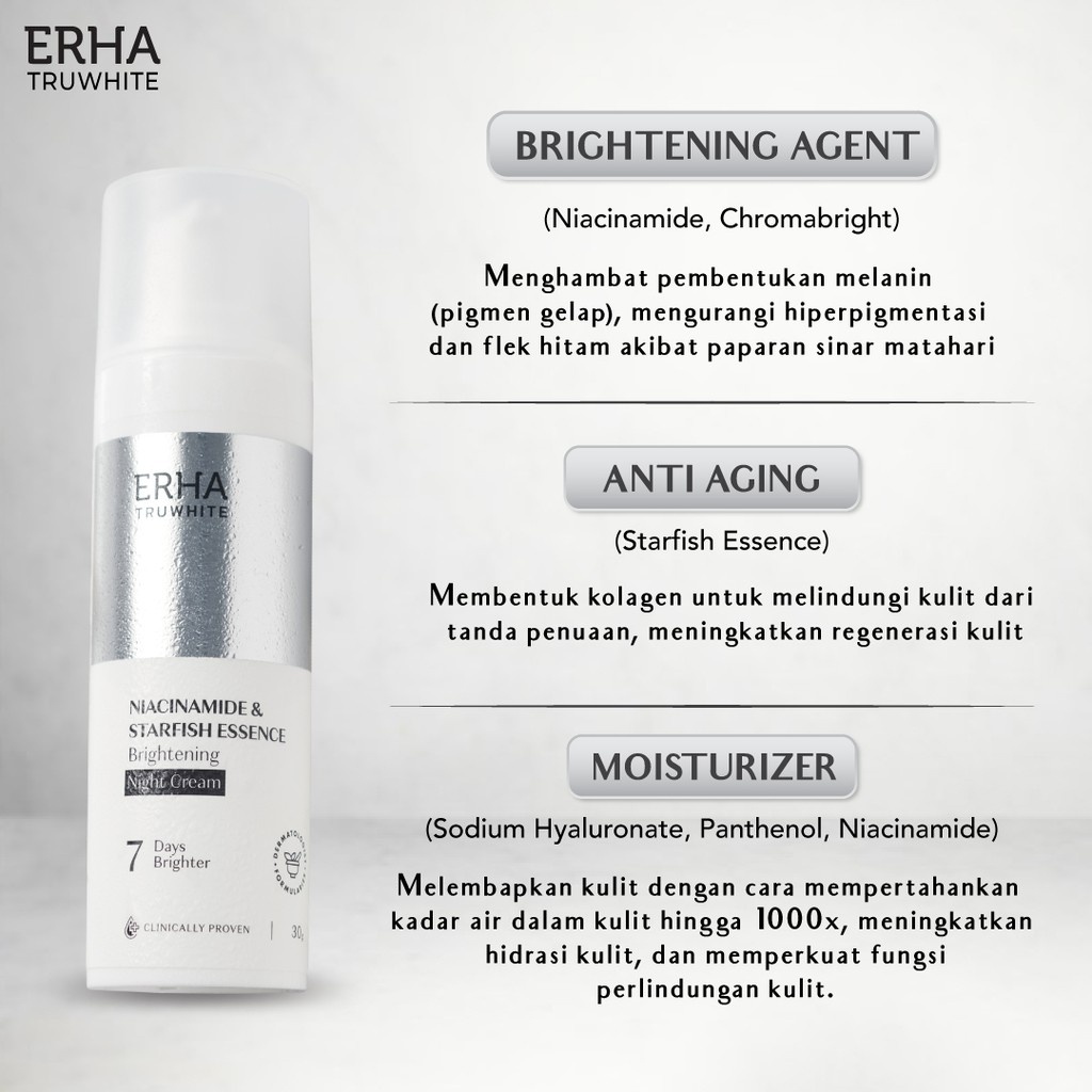 ERHA Truwhite Niacinamide &amp; Starfish Essence Brightening Night Cream 30g ~ ORIGINAL 100%