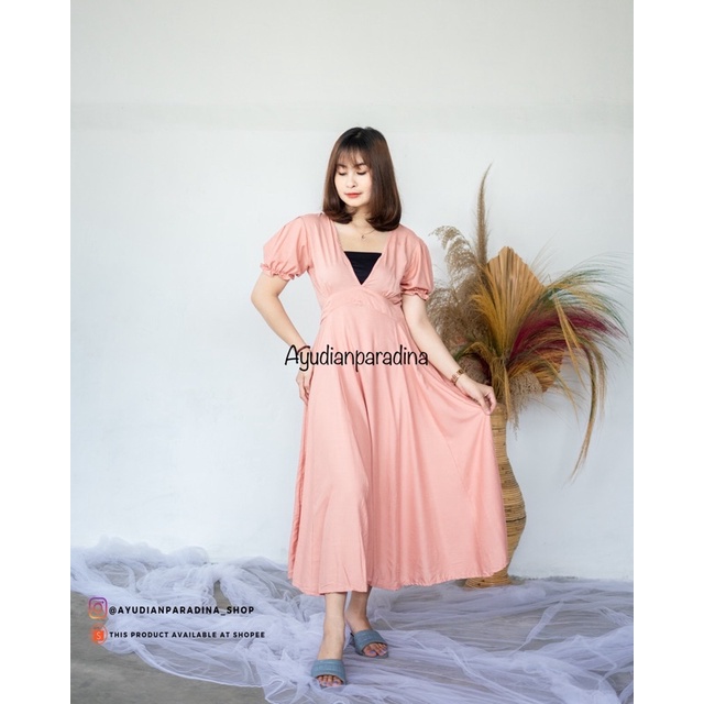 DRESS ELSA LONGDRESS WANITA DRES PANJANG CASUAL RUFLE PARTY KOREA STYLE KOREAN