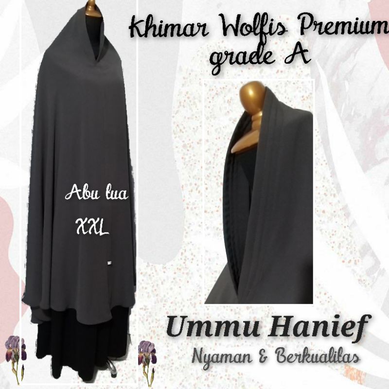 Khimar Syar'i pad syria ( NON pad )   bahan wolfis grade A ukuran L , XL dan XXL-Abu Tua