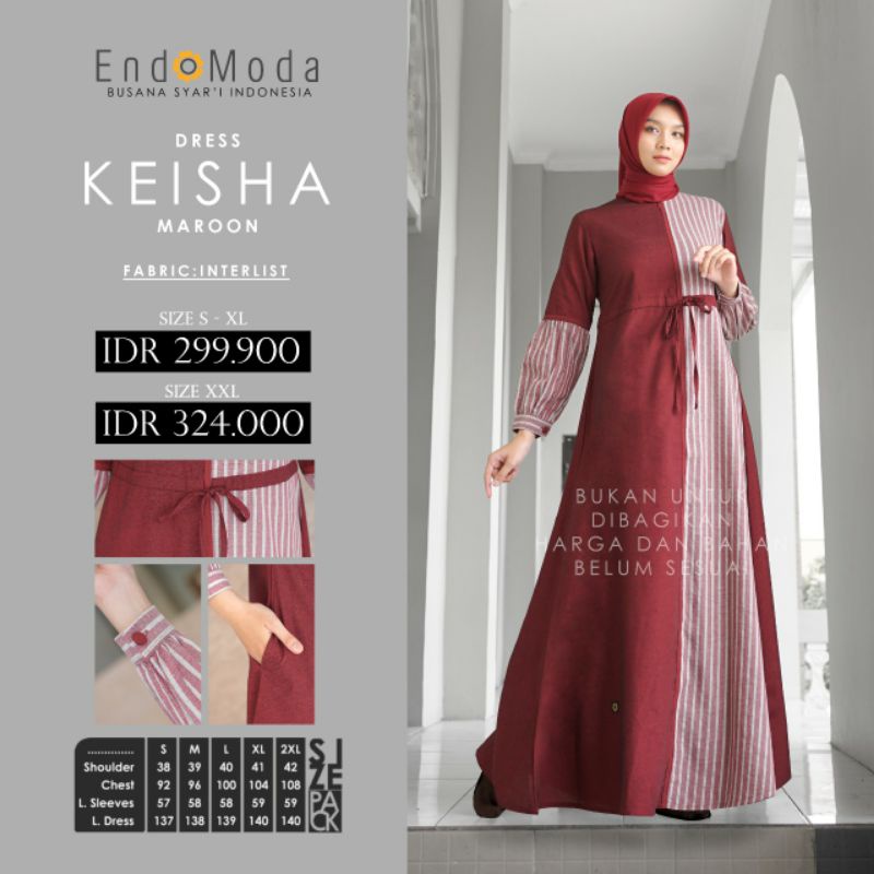 Gamis Salur Premium - Gamis Busui Elegant - Gamis Polos Kombinasi Salur - Dress Keisha By Endomoda O
