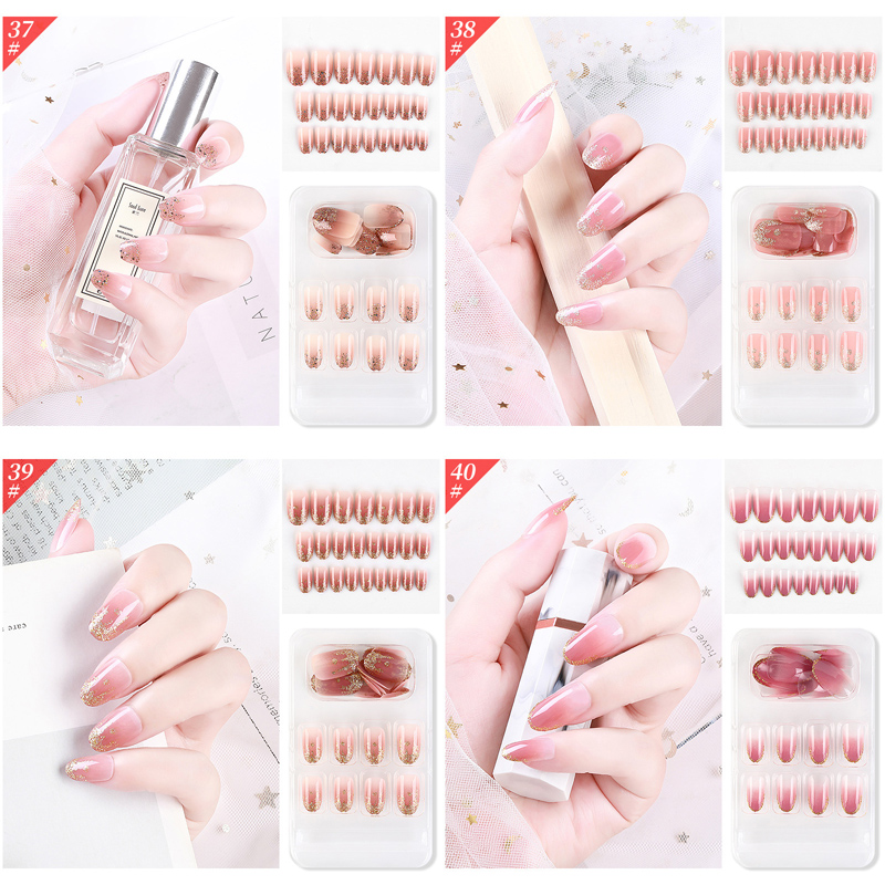 F033 ~ F048 24pcs / Kotak Kuku Palsu Full Cover Panjang Untuk Nail Art