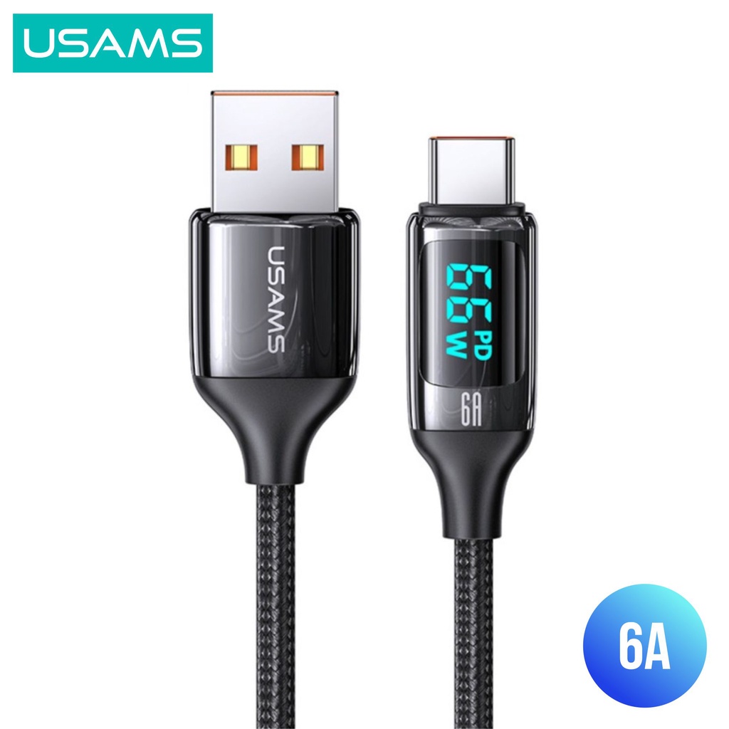 USAMS U78 Kabel Data Fast Charging 6A/66W Type C Digital Display