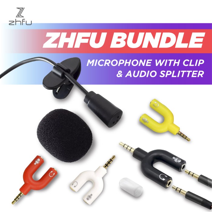 ZHFU MICROPHONE CLIP ON + AUDIO SPLITTER 3.5MM JACK AUX MIC YOUTUBER