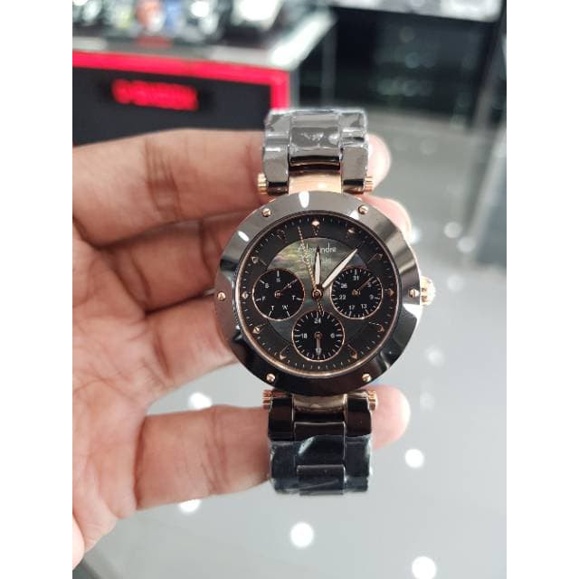 JAM TANGAN WANITA ALEXANDRE CHRISTIE AC 2807 ROSEGOLD BLACK CERAMIC ORIGINAL GARANSI RESMI 1 TAHUN