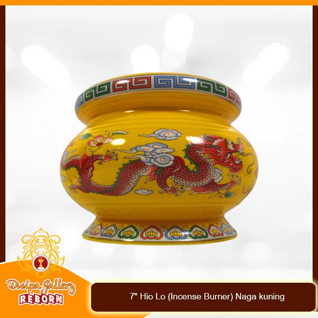 Tempat dupa Keramik 7&quot; Hio Lo (Incense Burner) Naga kuning