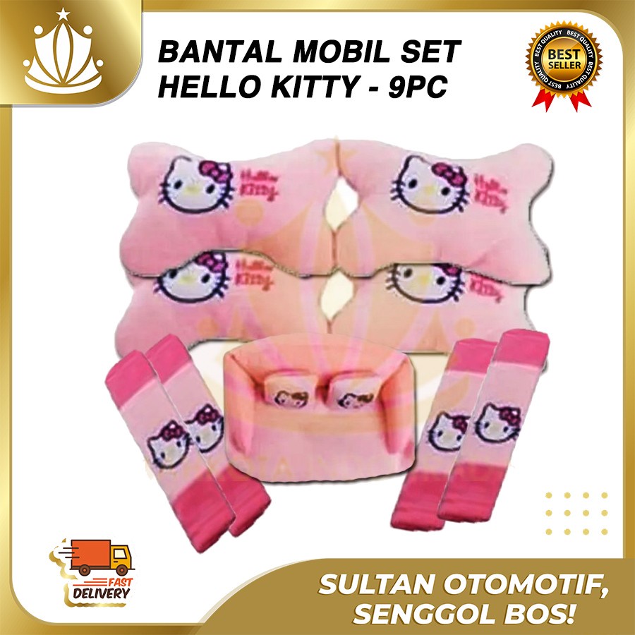 Bantal Jok Mobil HELLO KITTY Set 9 PC / Bantal Leher Mobil HK 9 PC PROMO MURAH