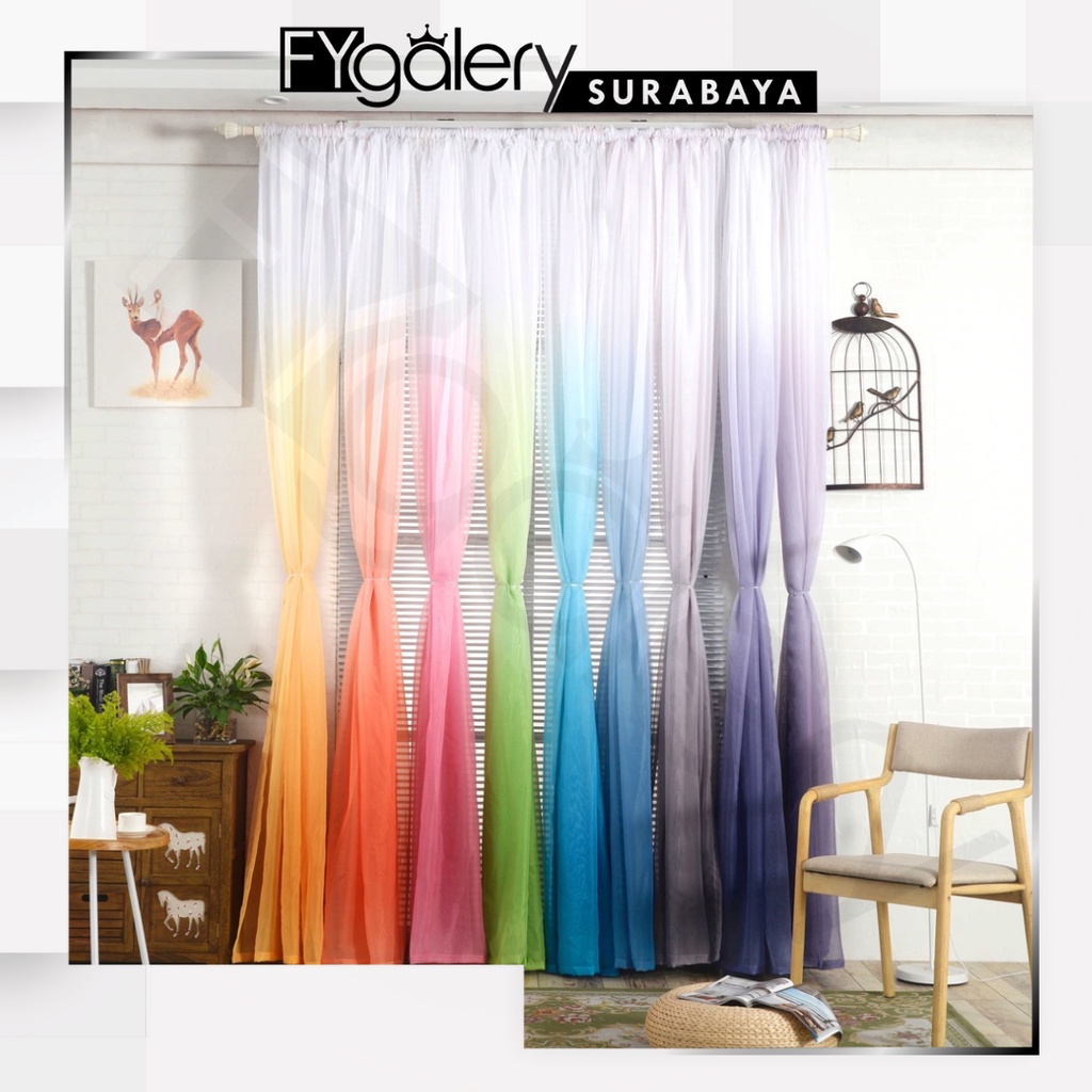 FYGALERYSURABAYA Tirai Gradient Motif Polos Dekorasi Pintu Gorden Jendela Gradien Transparan Halus Panjang Ombre