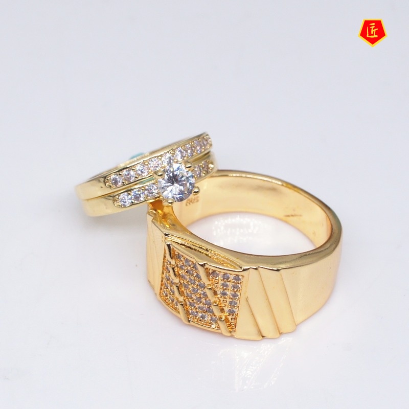 [Ready Stock]Simple 18K Gold Diamond Couple Ring