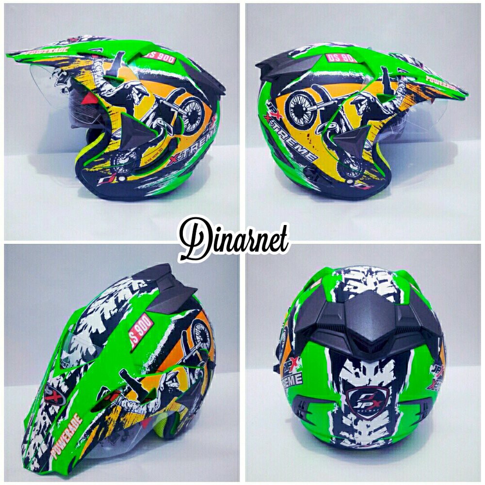Helm Semi Cross Jpx Double Visor Trail Trabas Supermoto Klx Extrem Green Stabilo