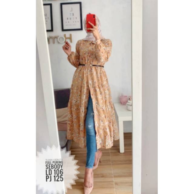 Midi Tunik Mocca Ceruti motif import