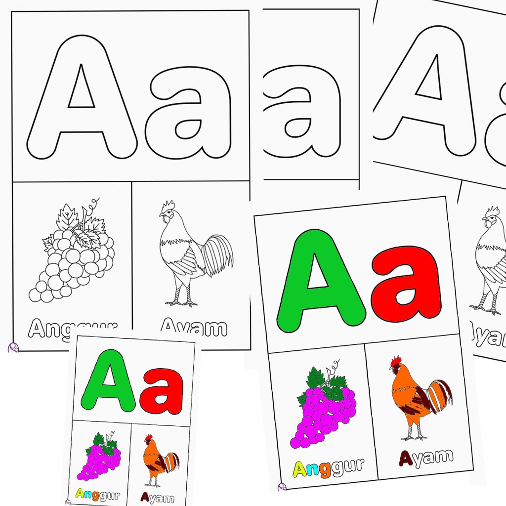 

(26 Lembar) Gambar Sketsa Mewarnai ~ ABJAD A-Z / Seketsa Lukis / Drawing Sketch / Menggambar A4 (Buka Buku) ANAK TK PAUD