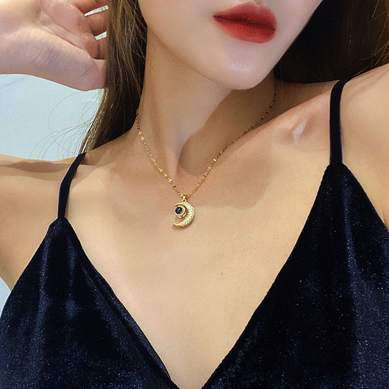 Kalung Titanium Proyeksi 100 Bahasa &quot;I Love You&quot; Anti Karat Emas 18k Berlian Aksesoris Wanita