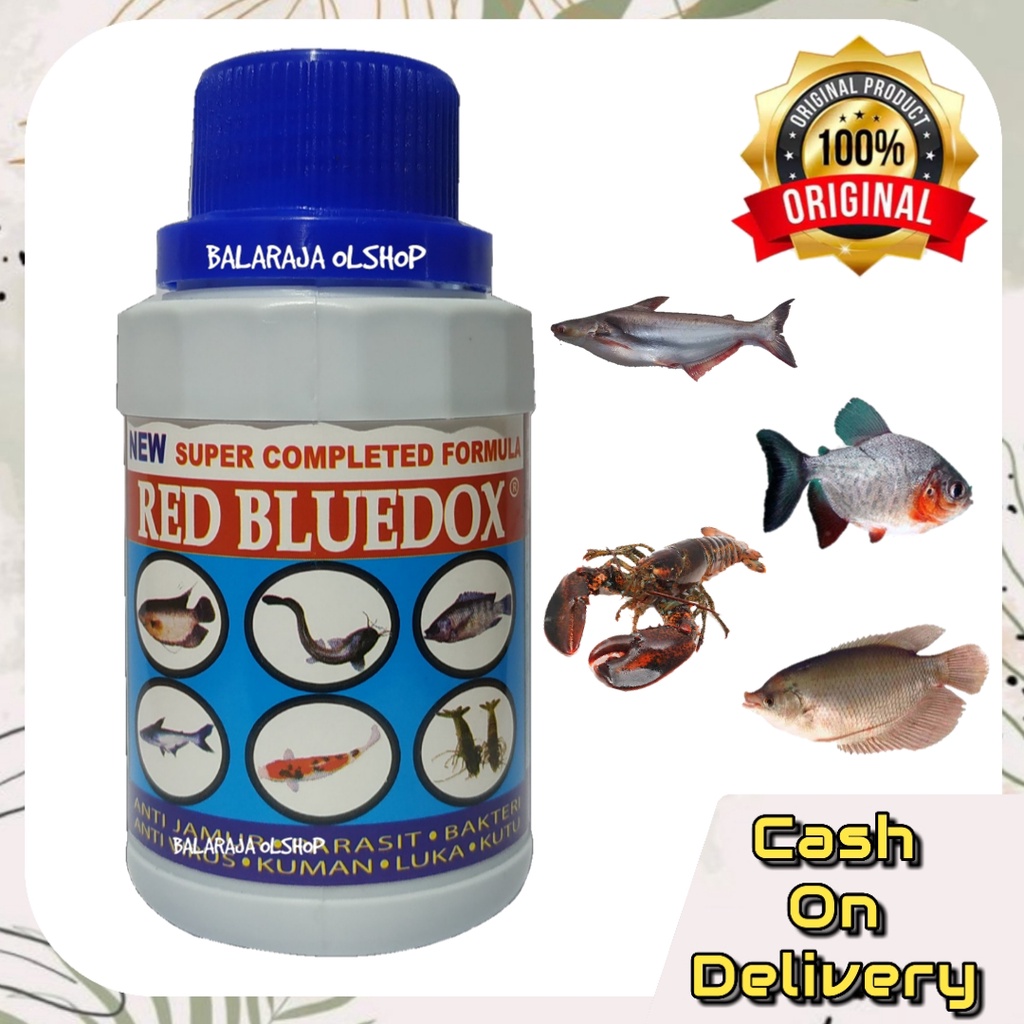 ORIGINAL Obat Ikan Obat Jamur Ikan Anti Virus Anti Parasit Luka Ikan Hias Gurame Emas Udang Bandeng Mujair Nila Arwana Lele Koi Patin RED BLUEDOX - Kemasan 125ML