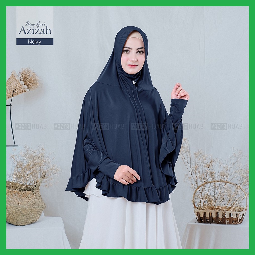 [ Original ] Bergo Lengan Azizah by Vazya Hijab Hijab Khimar Instan Syari Ajijah Hitam Marun Silver