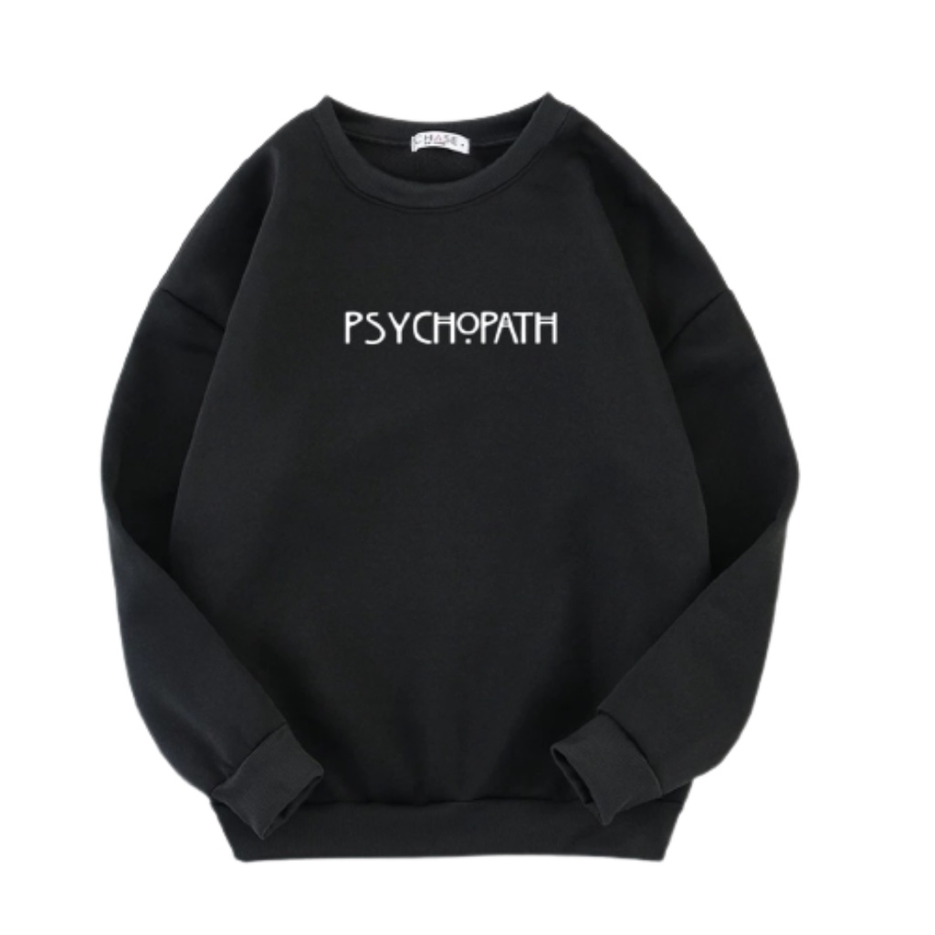 Crewneck psycopath hitam tulisan aesthetic terbaru brand HANACO Sweater &amp; cardigan simple semua musim pria wanita Crewneck pria BIGSIZE M L XL XXL terlaris switer cowo hitam polos jepang style Jaket pria flecee tebal semua musim