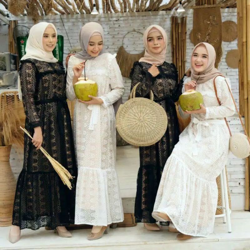 Gamis brokat lace Vintage Full Furing busui friendly Classic dress terbaru batik prima