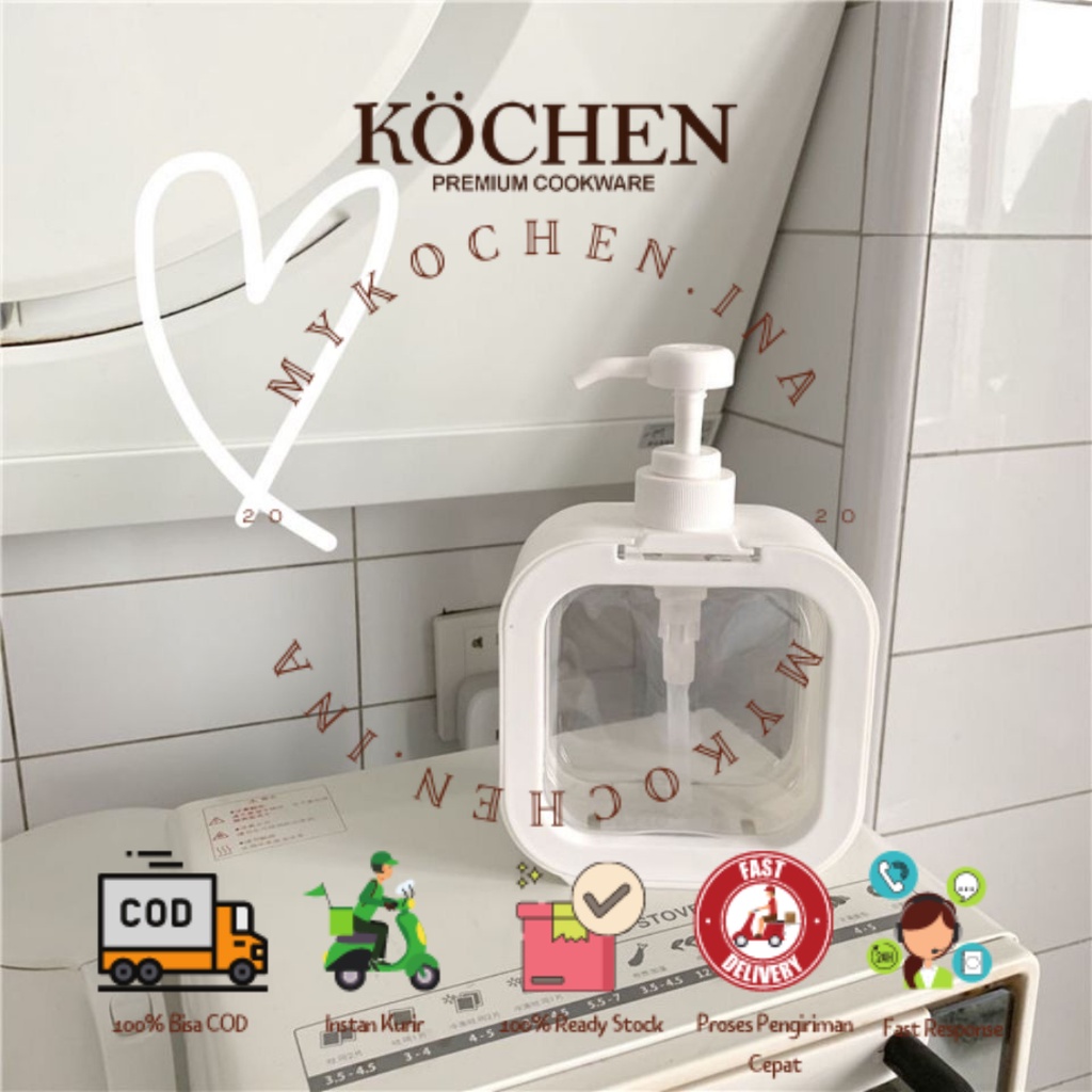 MYKOCHEN.INA Dispenser Tempat Sabun Cair 500ml Botol Sabun Pump Refill Soap Dispenser Korea Aesthetic Putih FREE STICKER Minimalis Estetik