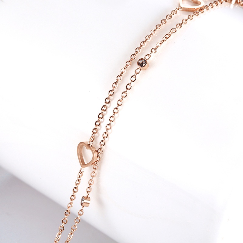 Gelang Rantai Love Double Layer Rosegold Women Bracelet Love Aksesoris Wanita