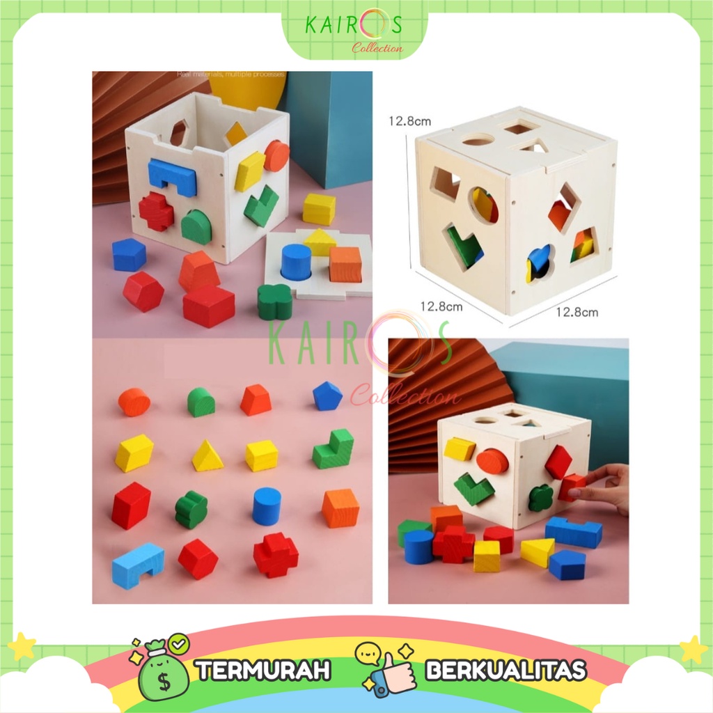 Wooden Shape Intelligence Box Mainan Puzzle Kayu Geometri Anak