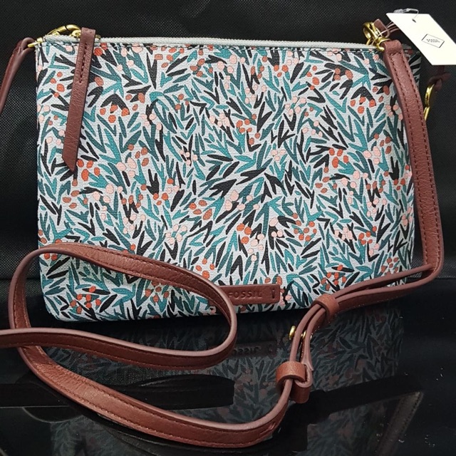 FOSSIL Devon Crossbody Blue Floral New Original