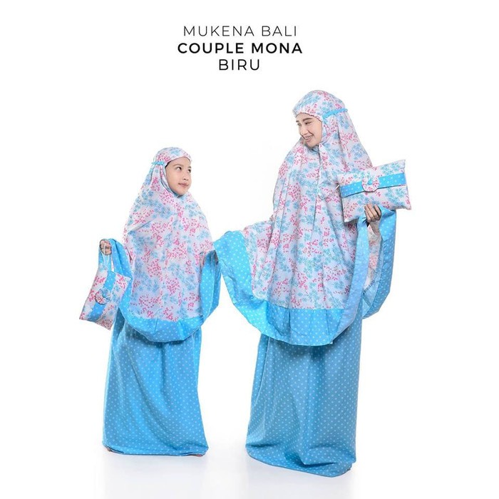 MUKENA COUPLE BALI MONA TAS PESTA BIRU (IBU+ANAK)