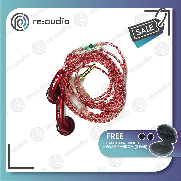 Earphone Vido Recable Crystal Red With Mic Earbud Legend Bass Headset