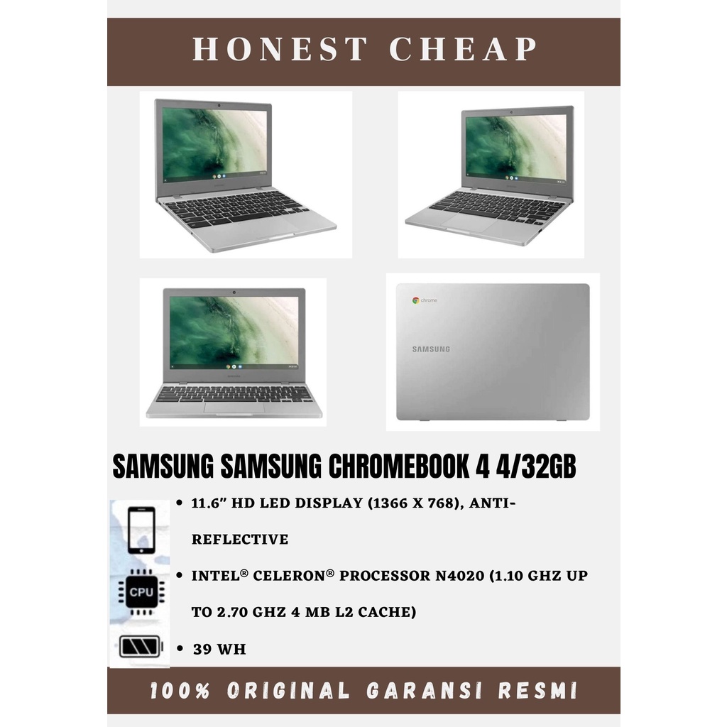 Samsung Chromebook 4 4/32GB platinum gray garansi resmi