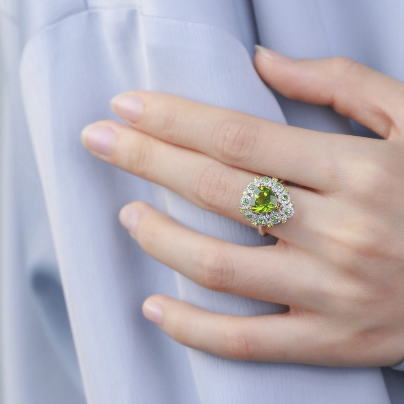 Fancyqube Cincin 925 Silver Bentuk Hati Aksen Batu Permata Turmalin Warna Hijau Zaitun Untuk Wanita