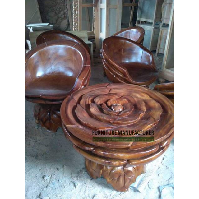 Set Tamu Kursi Relief Ukir Bunga Mawar