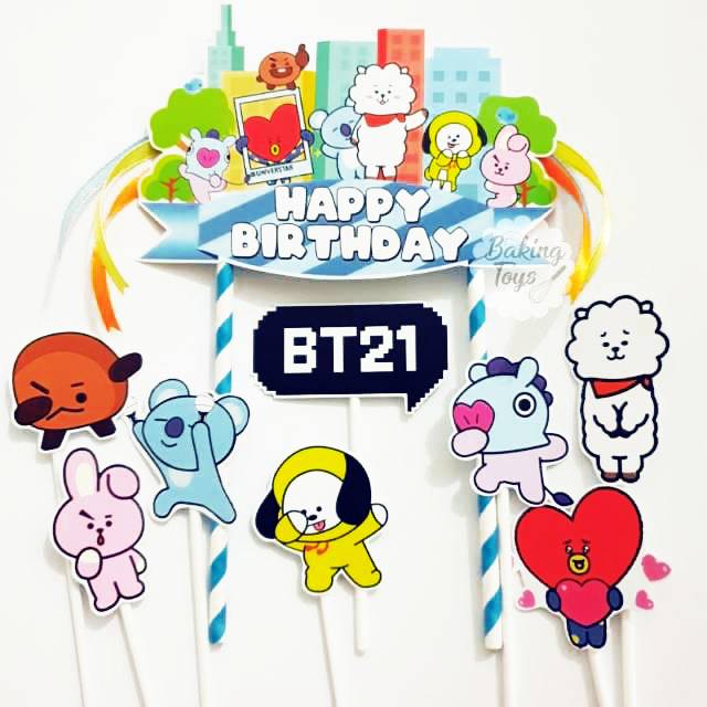 BT21 versi kartun BTS Kpop Topper Cake Birthday / Hiasan Kue Ulang Tahun