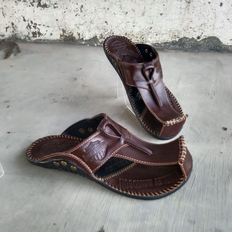 sandal Harley kulit asli pria japit jempol hr 10