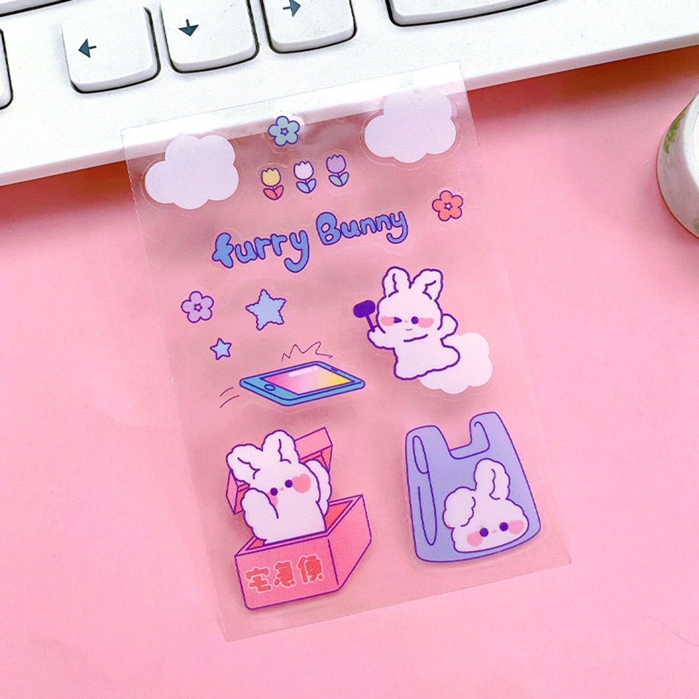 aaoottuuoo5.id Cod   5PCS Ins Wind Lovely Cartoon Hand Account Multifunctional Transparent Waterproof Sticker Set Stationery