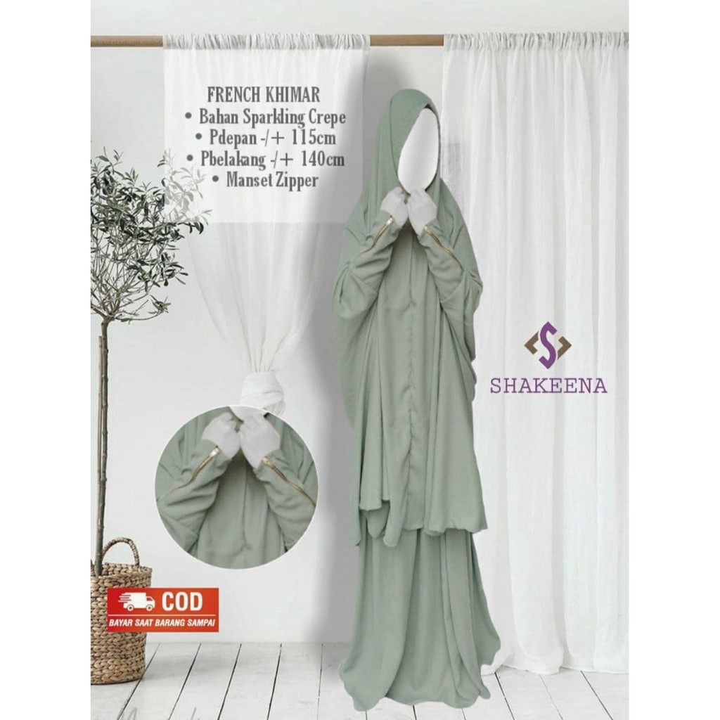 French Khimar Syari Jumbo Bahan Sparkling Crepe Zipper Lengan A12