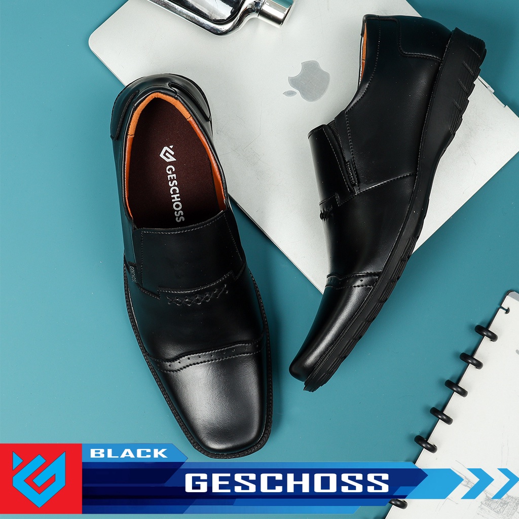 GESCHOSS Sepatu Pantopel Cowo Hitam Tanpa Tali Sepatu Pantofel Pria