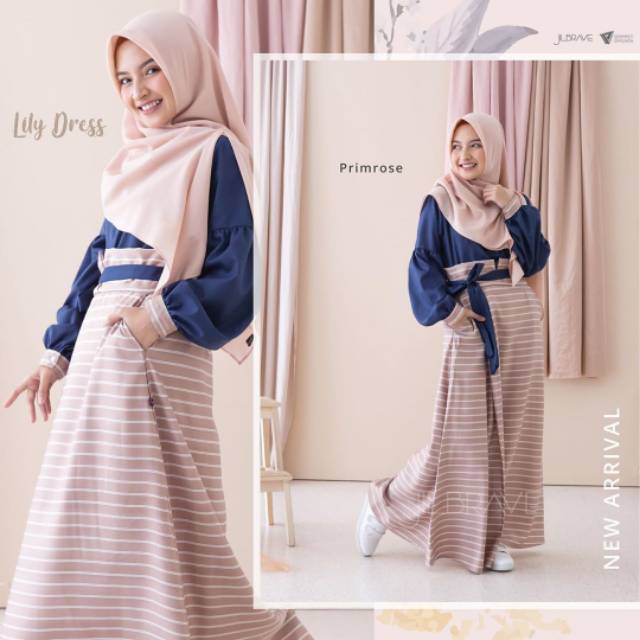 GRADE B SALE Ori JILBRAVE Gamis Lily Dress salur garis Katun Ima platinum Torry kelly