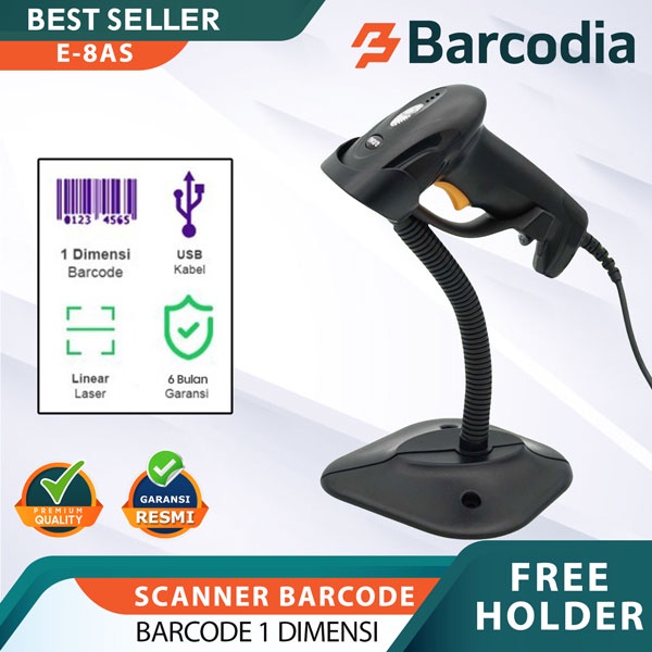 1D Laser Barcode Scanner IWARE BS - E8AS Auto Stand USB GARANSI - BARCODE SCANNER MURAH FREE STAND