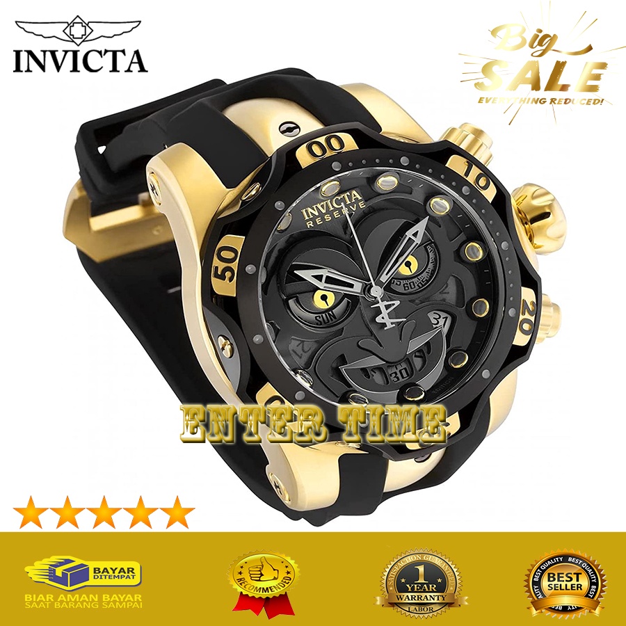 MEGA SALE  JAM TANGAN PRIA INVICTA JOKER RUBBER BLACK GOLD - 3006 JAM TANGAN FASHION PRIA RECOMENDED