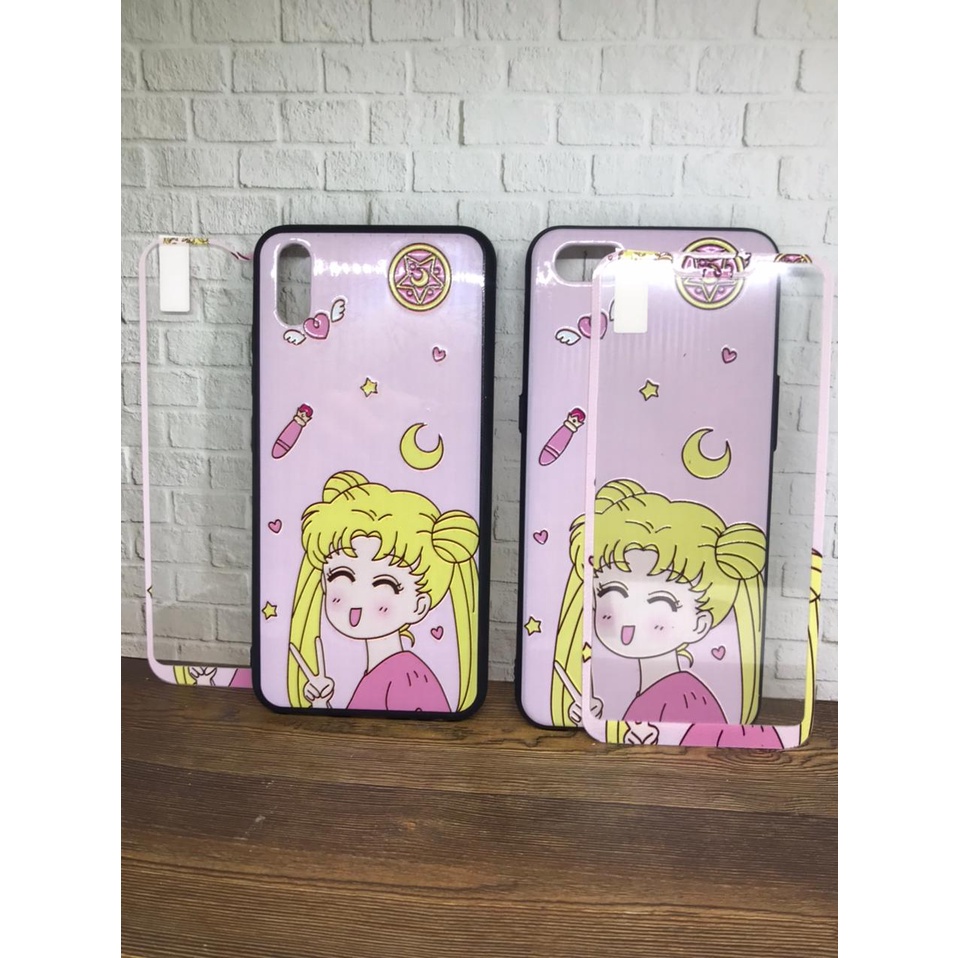 Softcase + Tempered Glass karakter Oppo A31 2020 A33/A53 2020 A37/Neo 9 A3S/C1 A52/A72/A92 A5S/A7/A12/A11K/realme 2 pro/U1/U2  C17/7i C12 C15 Samsung J2 Prime Vivo Y11/Y12/Y15/Y17 Y91/Y93/Y95 Y91C Xiaomi Redmi 3 3S 5A 8A 9C HCTG 19