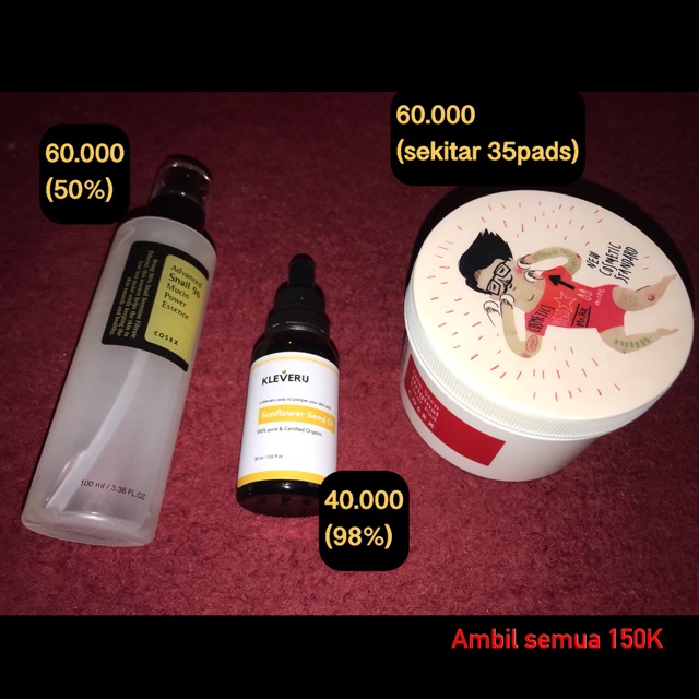 Preloved Skincare (Cosrx snail 96, Kleveru sunflower, Cosrx clear pad)