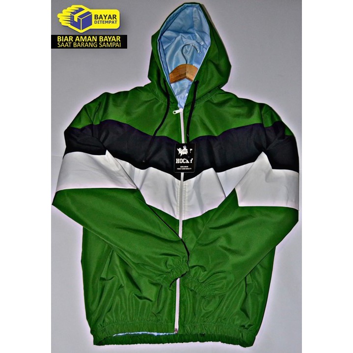JAKET PARASUT LUMINO WINDBREAKER TRACKTOP PRIA WANITA KOMBINASI WARNA HIJAU HITAM PUTIH