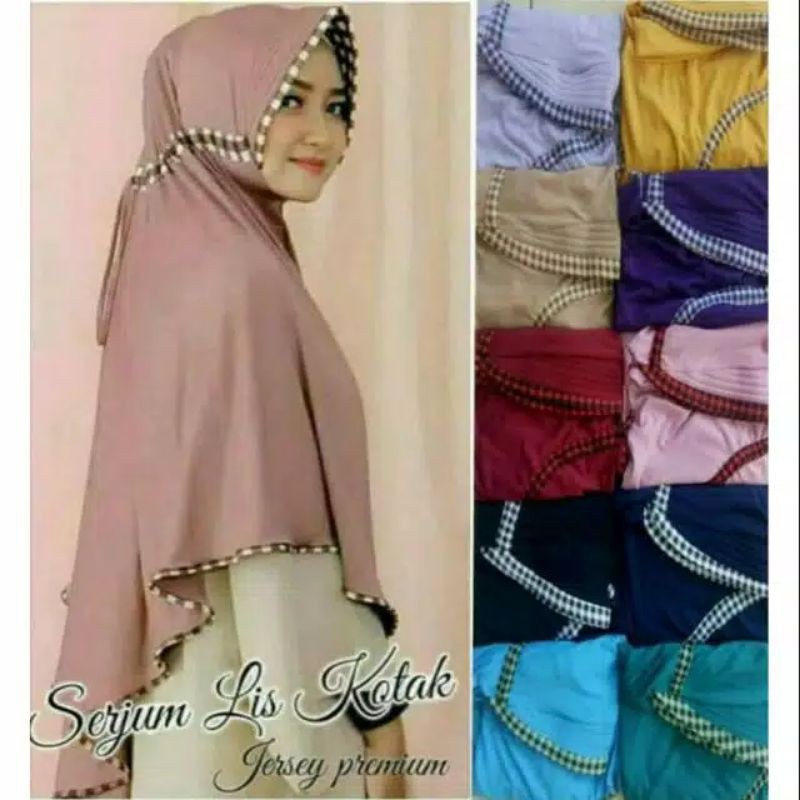 Termurah khimar jilbab serut kotak jersey premium
