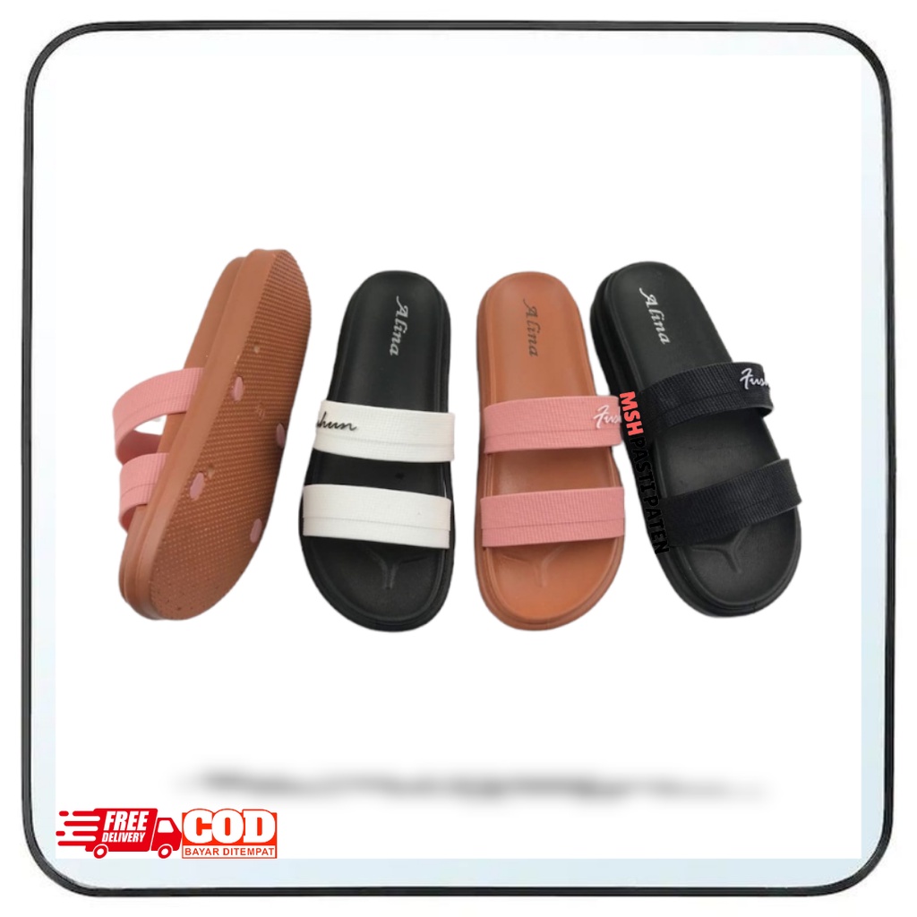 Sandal selop jelly wanita dewasa tahan air merk alina 840 size 37-40 original Sandal impor Sandal hitam Sandal flat