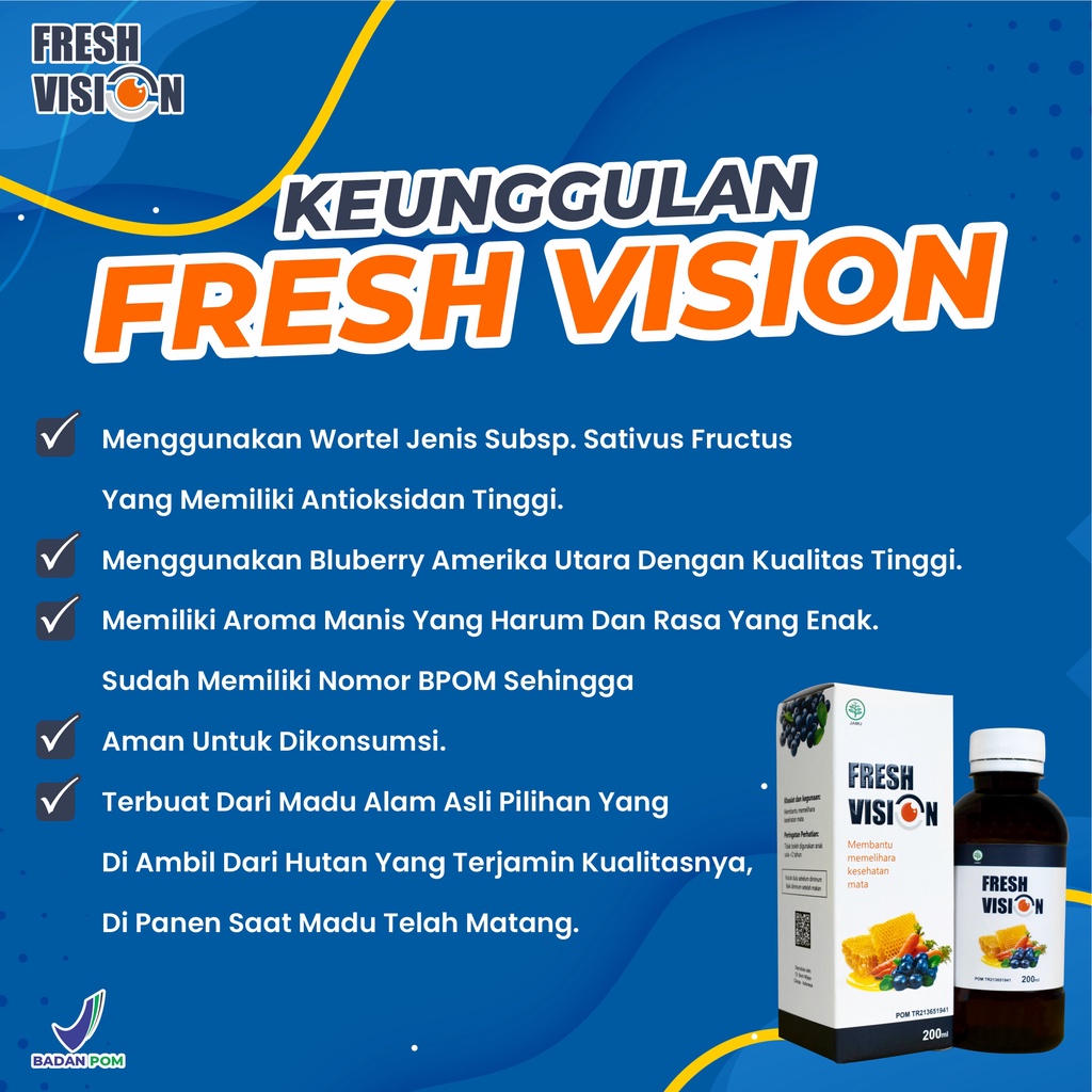 FRESH VISION Obat Mata Herbal / Suplemen Mata Madu FRESH VISION Untuk Mata Merah Lelah Kering Iritasi Gatal Buram Mata Minus / Nutrisi Mata Cegah Katarak Glaukoma 200ml